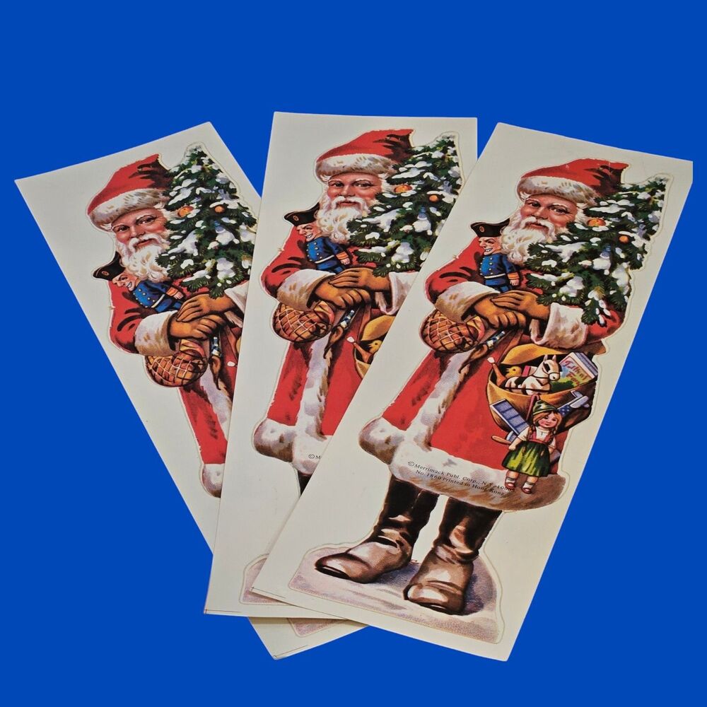 3 Merrimack Vintage 10" Old World Santa Claus St Nick Stickers Hong Kong Print